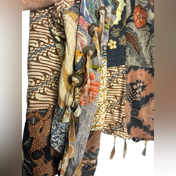 VTG Patchwork Art to Wear Women’s Cotton Jacket Top with Coin Tassels We Be Bop - Picture 4 of 11